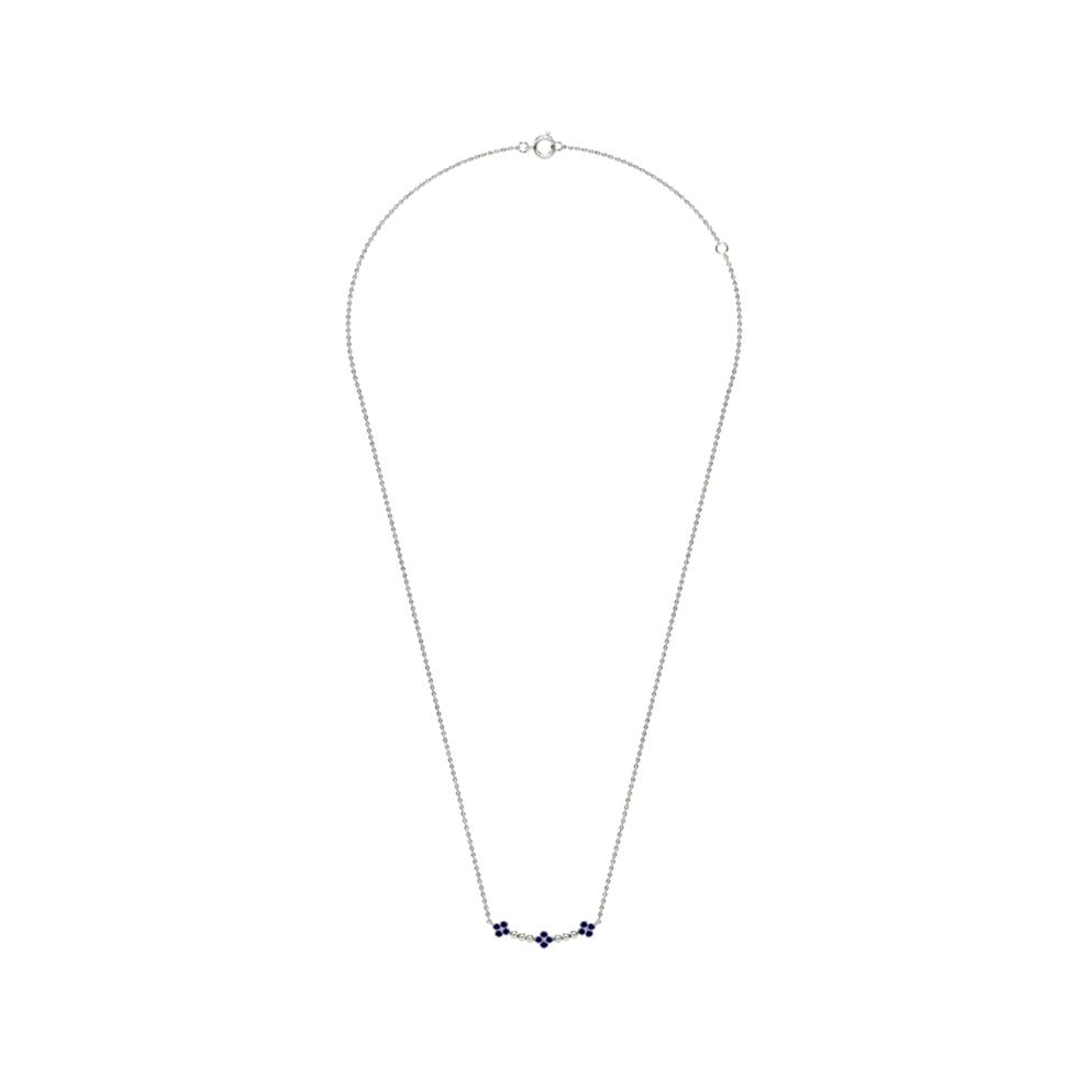 Blue Sapphire Clover Bar Pendant Necklace in 10K White Gold – Image 3 of 4