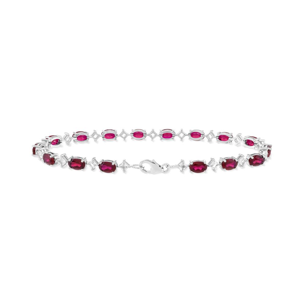 Lab-Created Ruby &amp; Lab-Created White Sapphire Alternating Line Bracelet in Sterling Silver, 7.25" – Image 2 of 2