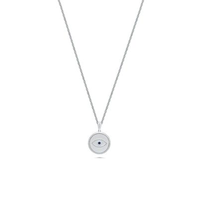 Men's Blue Sapphire Evil Eye Medallion Pendant Necklace in Sterling Silver