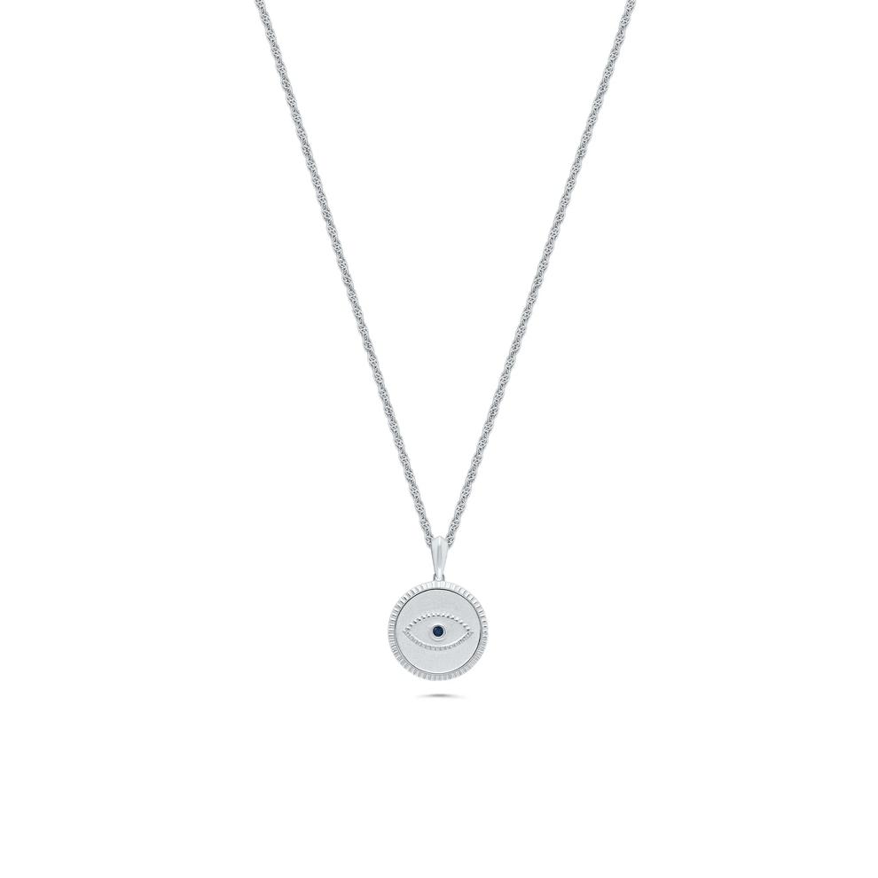 Men's Blue Sapphire Evil Eye Medallion Pendant Necklace in Sterling Silver – Image 1 of 4
