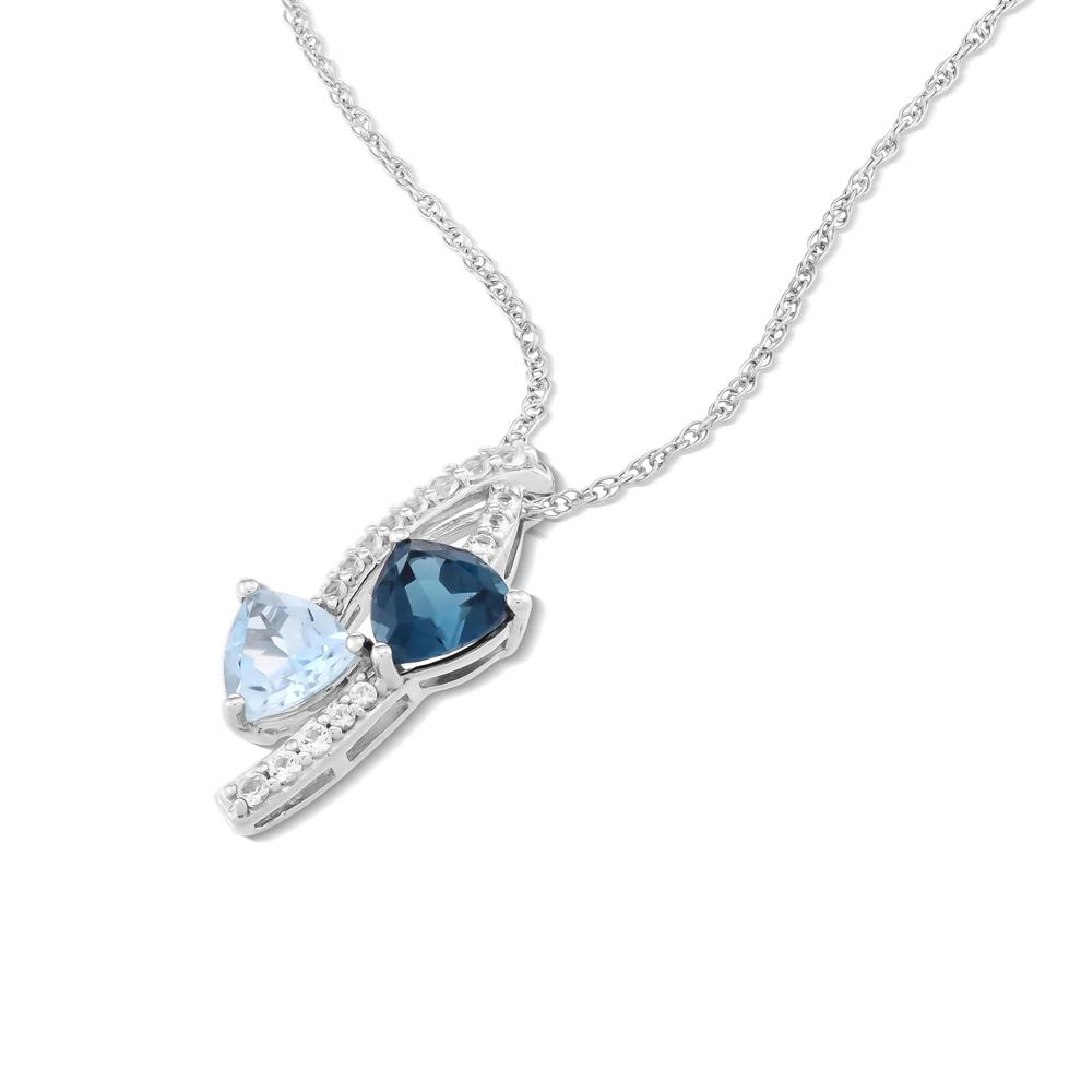 London Blue Topaz, Blue Topaz &amp; Lab-Created White Sapphire Trillion Pendant Necklace in Sterling Silver – Image 4 of 4