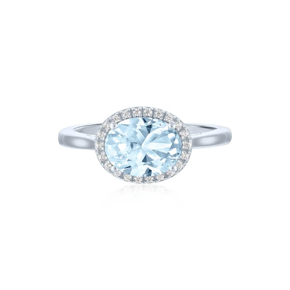 Aquamarine and Diamond Accent Halo Ring in Sterling Silver – Image 1 of 3