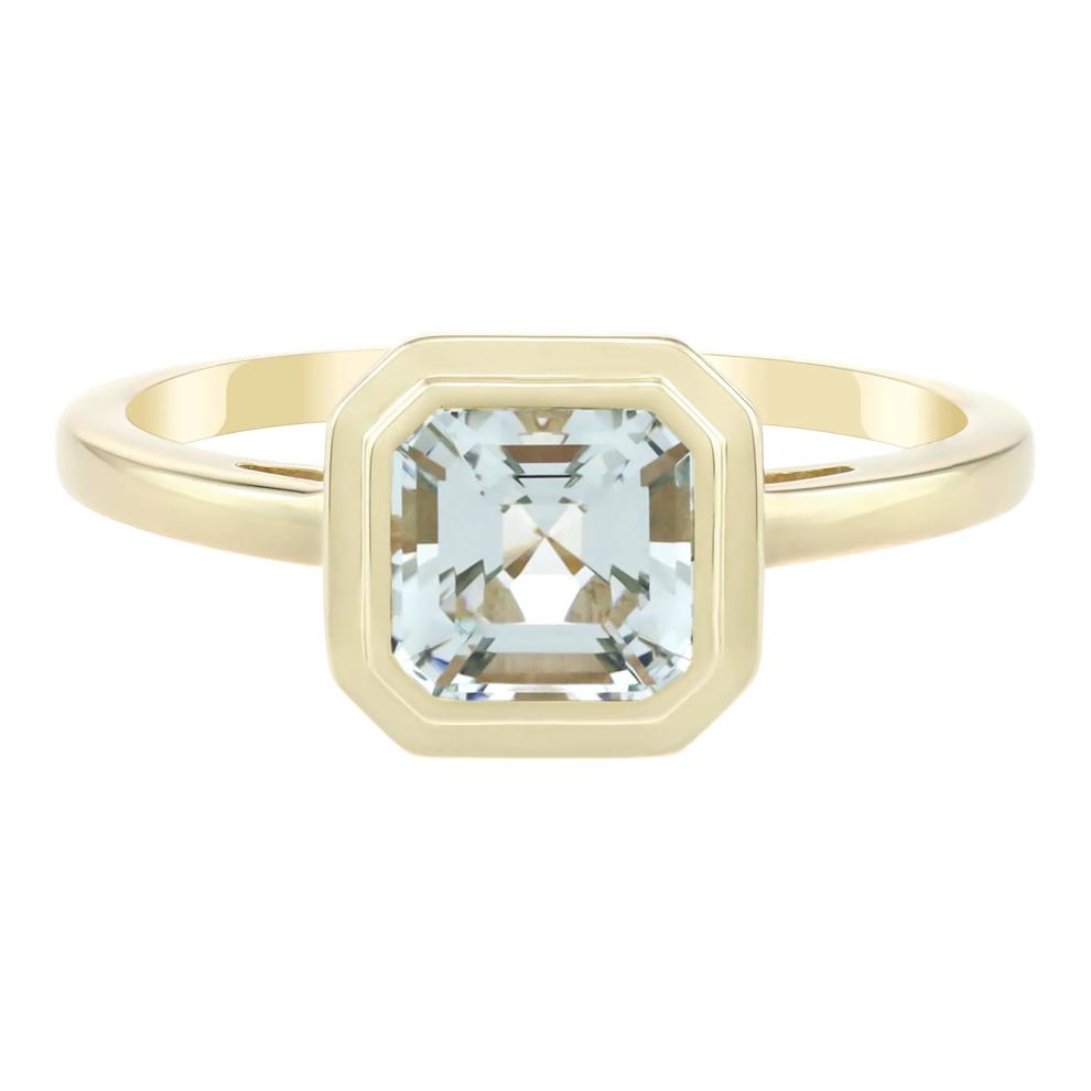 Aquamarine Asscher-Cut Ring in 10K Yellow Gold – Image 1 of 2