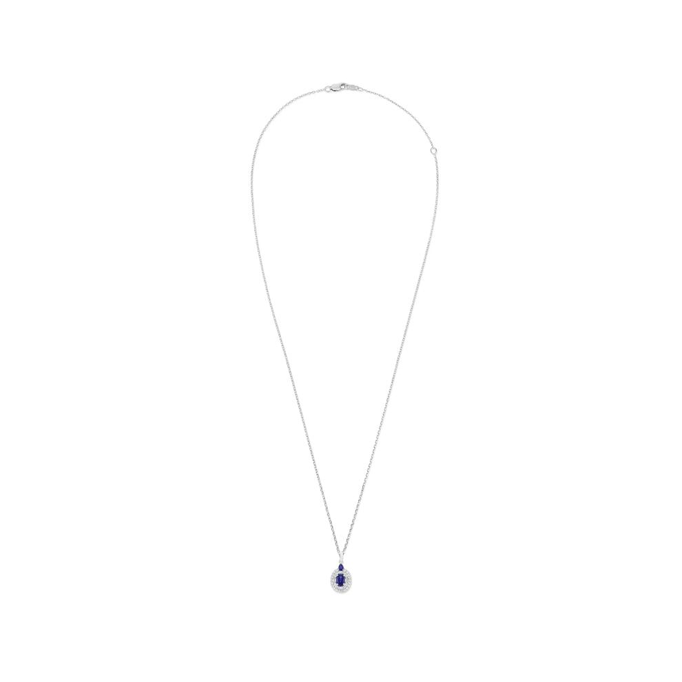 Lab-Created Blue Sapphire &amp; Lab-Created White Sapphire Halo Pendant Necklace in Sterling Silver – Image 3 of 4