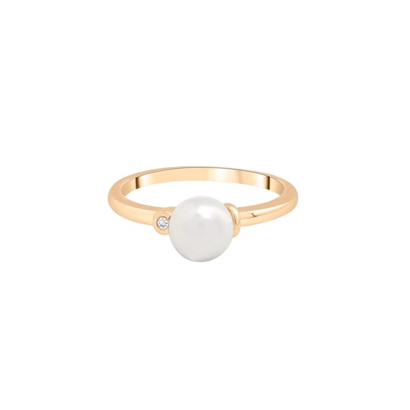 Freshwater Pearl and Diamond Acccent Ring in 10K Yellow Gold – Image 1 of 5
