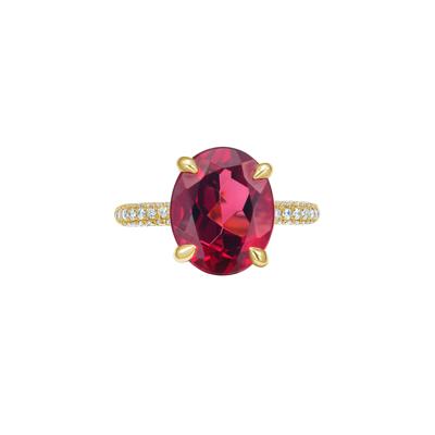 Rhodolite Garnet Oval & Pavé Diamond Ring in 14K Yellow Gold (1/2 ct. tw.)