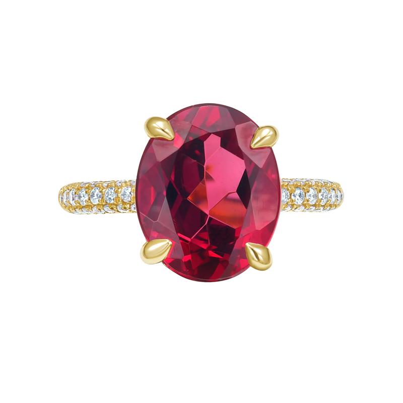 Rhodolite Garnet Oval &amp; Pav&eacute; Diamond Ring in 14K Yellow Gold &#40;1/2 ct. tw.&#41; – Image 1 of 3