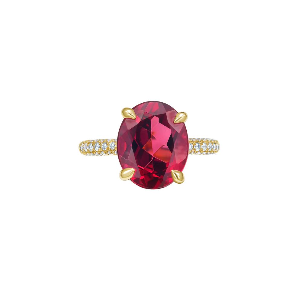Rhodolite Garnet Oval &amp; Pav&eacute; Diamond Ring in 14K Yellow Gold (1/2 ct. tw.) – Image 1 of 3