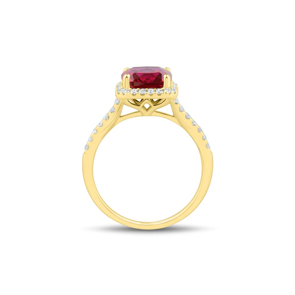 Lab-Created Cushion-Cut Ruby and Lab Grown Diamond Ring in 10K Yellow Gold (1/3 ct. tw.) – Image 2 of 3