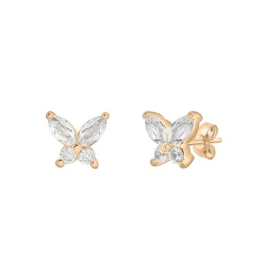Lab-Created White Sapphire Butterfly Stud Earrings in Vermeil