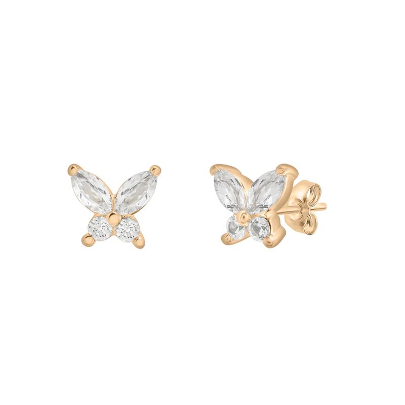 Lab-Created White Sapphire Butterfly Stud Earrings in Vermeil – Image 1 of 3