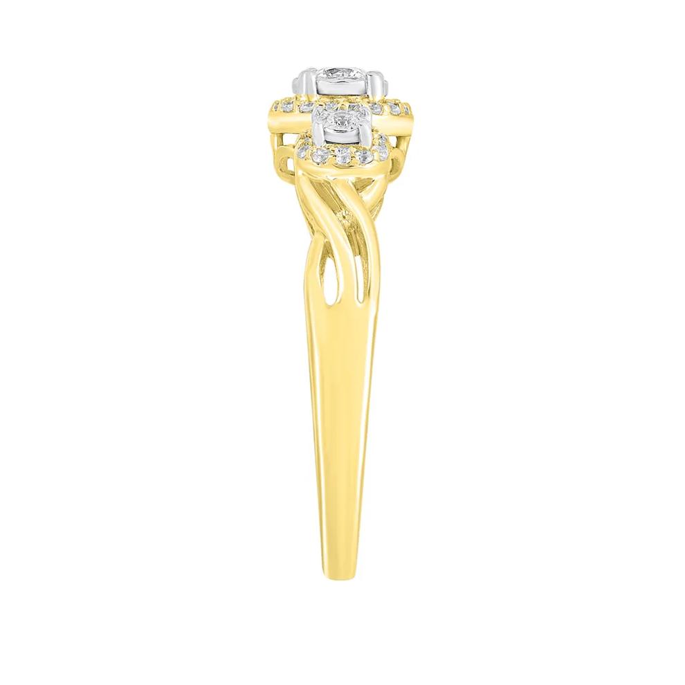 Three-Stone Halo Engagement Ring with Illusion Settings in 10K Yellow Gold (1/4 ct. tw.) – Image 3 of 3