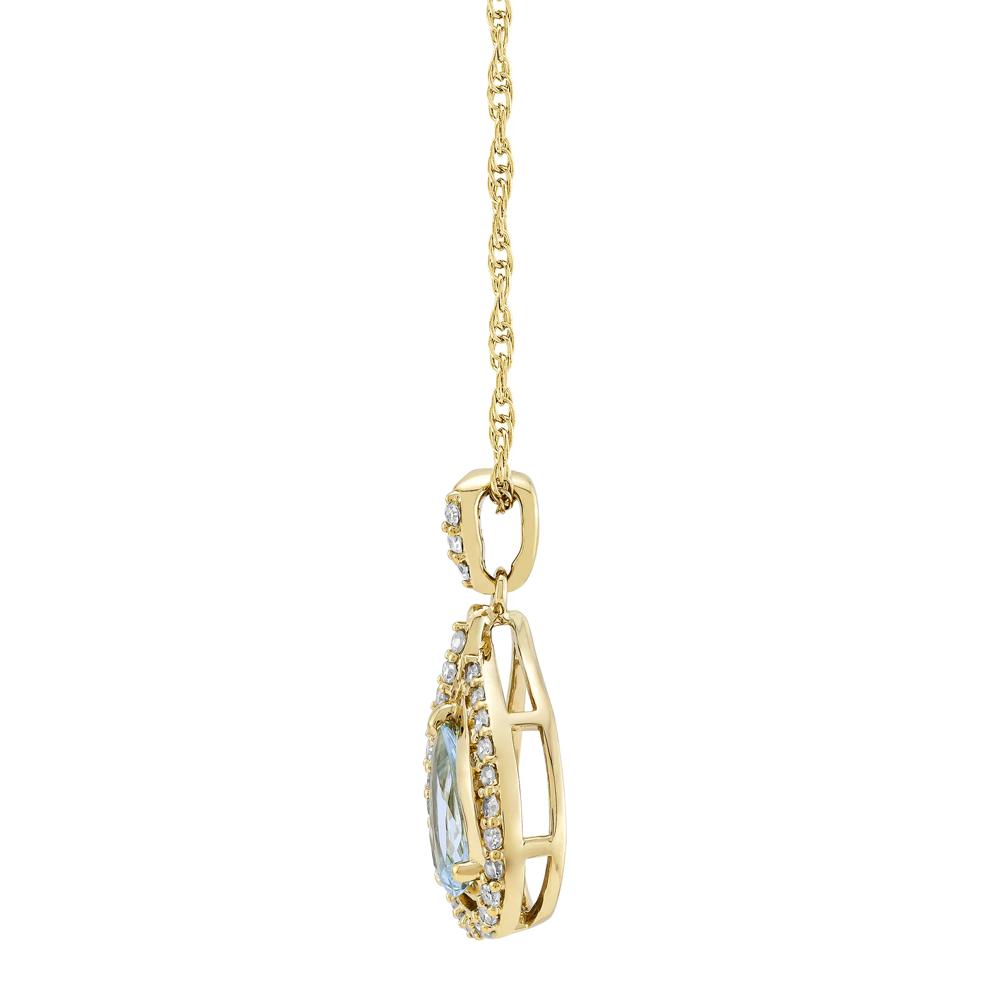 Pear-Shaped Aquamarine &amp; Diamond Pendant in 10K Yellow Gold (1/5 ct. tw.) – Image 2 of 3