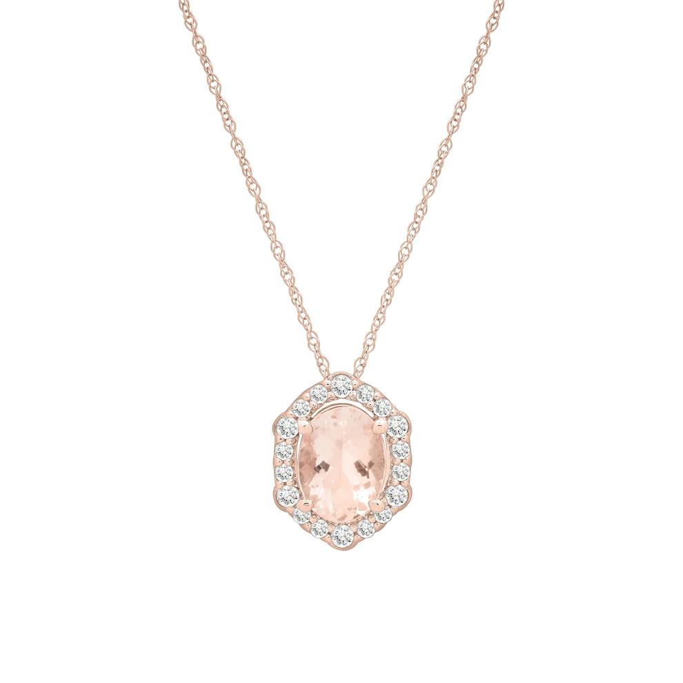 Morganite and Diamond Halo Pendant in 10K Rose Gold (1/4 ct. tw.) – Image 1 of 4