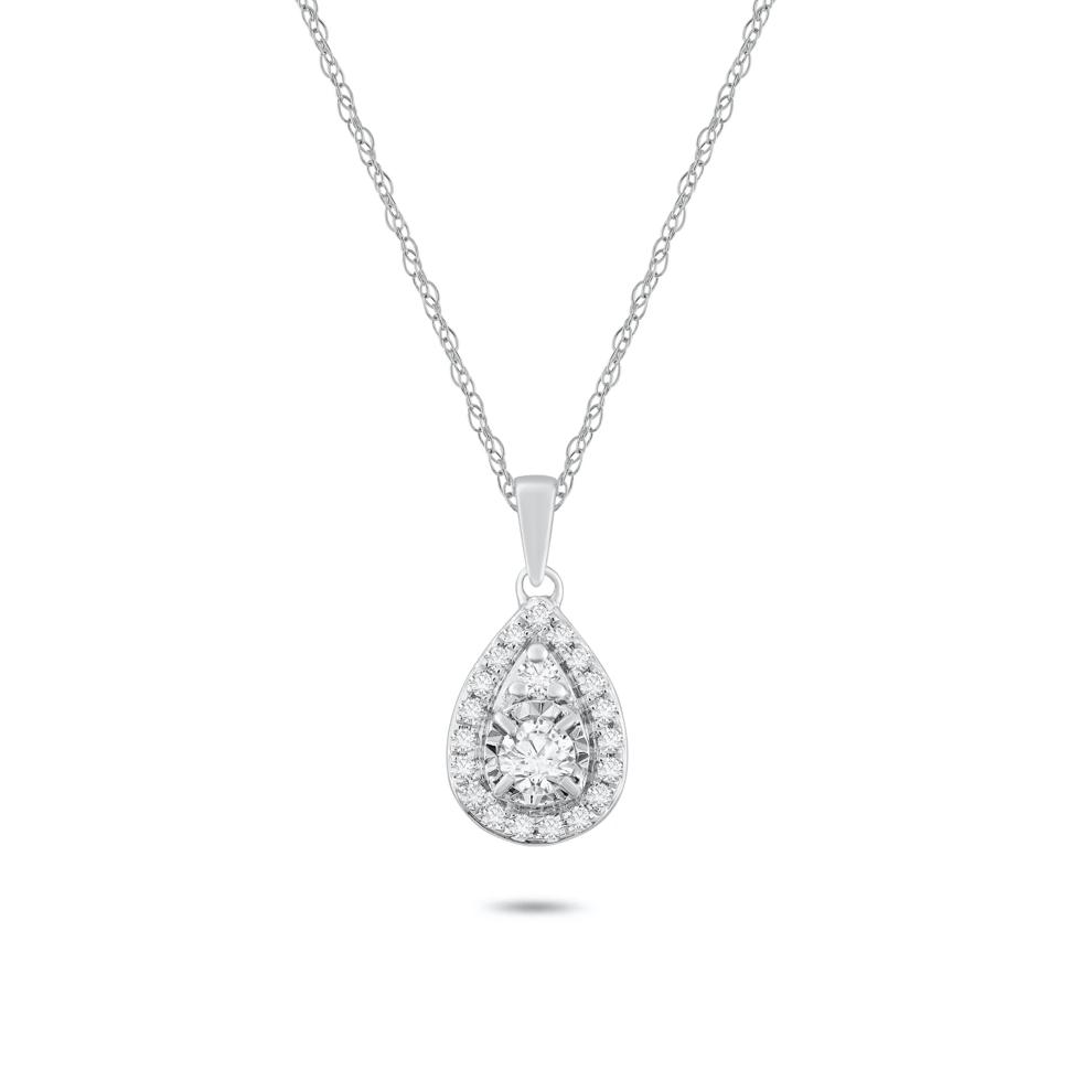 Diamond Pear-Shaped Illusion Pendant in 10K White Gold (1/4 ct. tw.) – Image 1 of 4