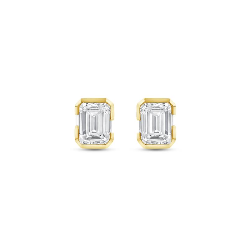 Lab Grown Diamond Emerald-Cut Solitaire Earrings in 14K Yellow Gold &#40;7/8 ct. tw.&#41; – Image 2 of 3