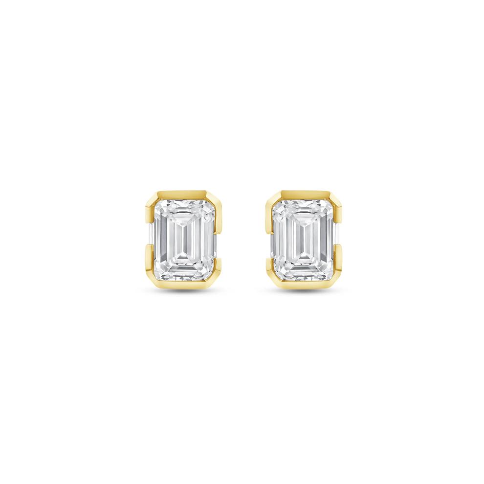 Lab Grown Diamond Emerald-Cut Solitaire Earrings in 14K Yellow Gold (7/8 ct. tw.) – Image 2 of 3