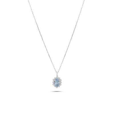 Lab Grown Diamond Blue Oval Center Pendant Necklace in 14K White Gold (4 ct. tw.)