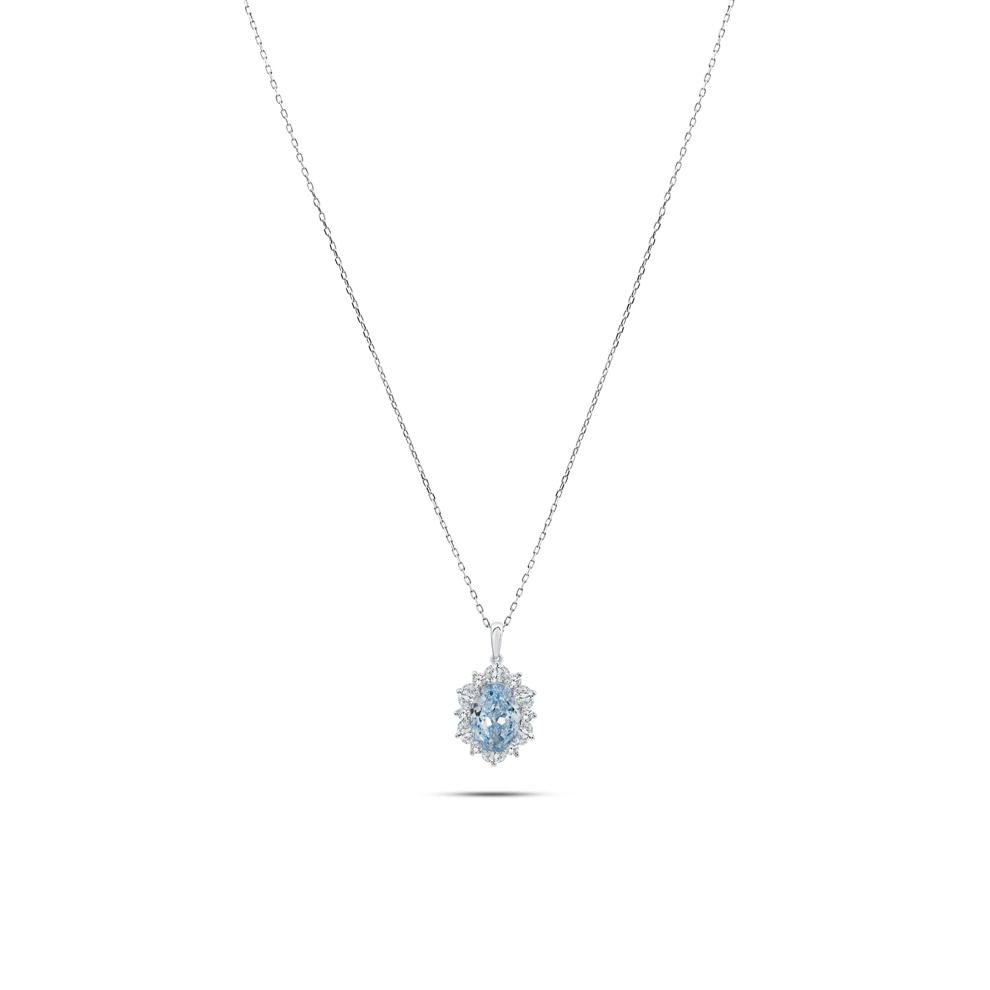 Lab Grown Diamond Blue Oval Center Pendant Necklace in 14K White Gold (4 ct. tw.) – Image 1 of 4