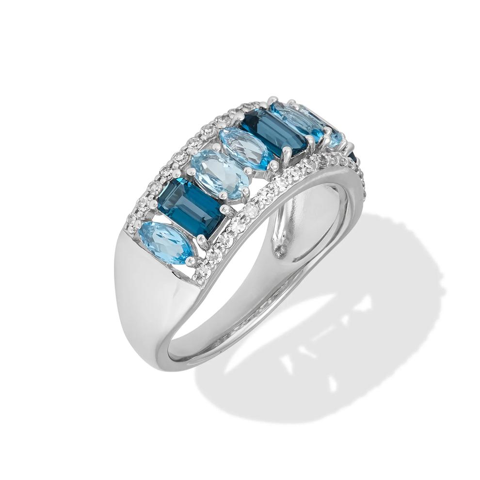 London Blue Topaz, Swiss Blue Topaz, Blue Topaz, &amp; Diamond Mixed-Shape Band in 10K White Gold (1/4 ct. tw.) – Image 4 of 4
