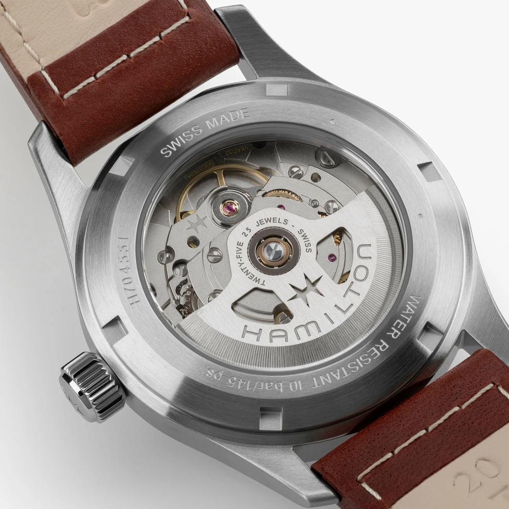 Khaki Field Auto Watch with Brown Leather Strap – Image 2 of 4