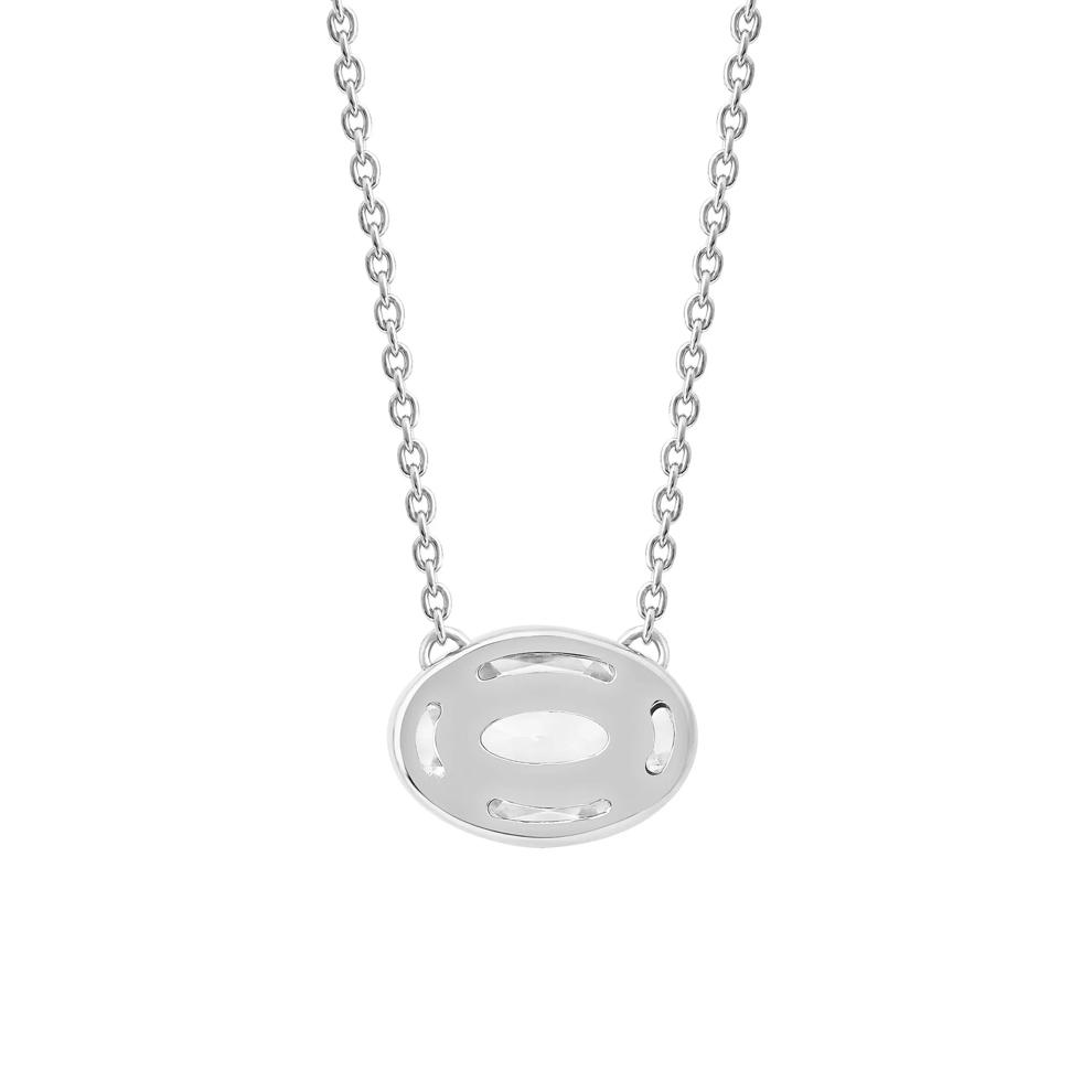 Lab Grown Diamond Oval-Shaped Solitaire Bezel Pendant in 10K White Gold (1 ct. tw.) – Image 3 of 4