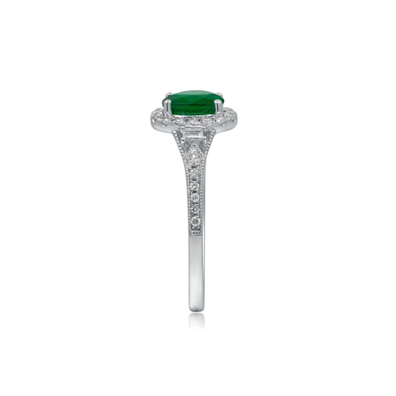 Emerald &amp; Diamond Halo Ring in 10K White Gold (1/3 ct. tw.) – Image 3 of 5