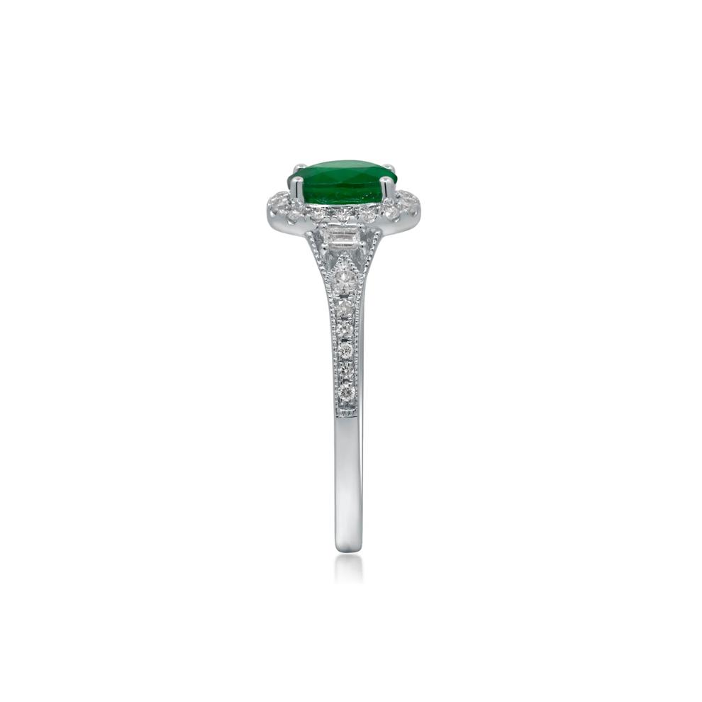 Emerald &amp; Diamond Halo Ring in 10K White Gold (1/3 ct. tw.) – Image 3 of 5