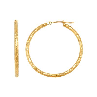 Crystal Cut Round Hoop Earrings in 10K Yellow Gold, 25MM