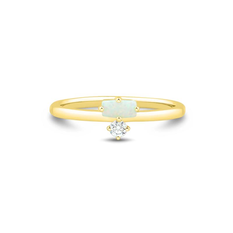 Lab Grown Diamond Accent and Lab-Created Opal Ring in 10K Yellow Gold – Image 1 of 3
