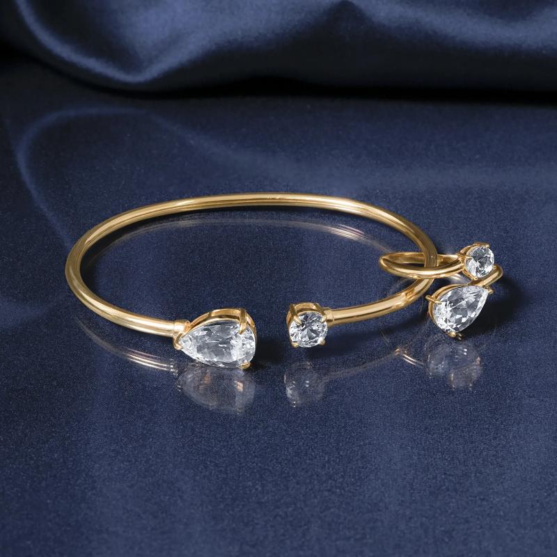 Lab-Created White Sapphire Toi et Moi Flex Bangle in Vermeil – Image 2 of 4