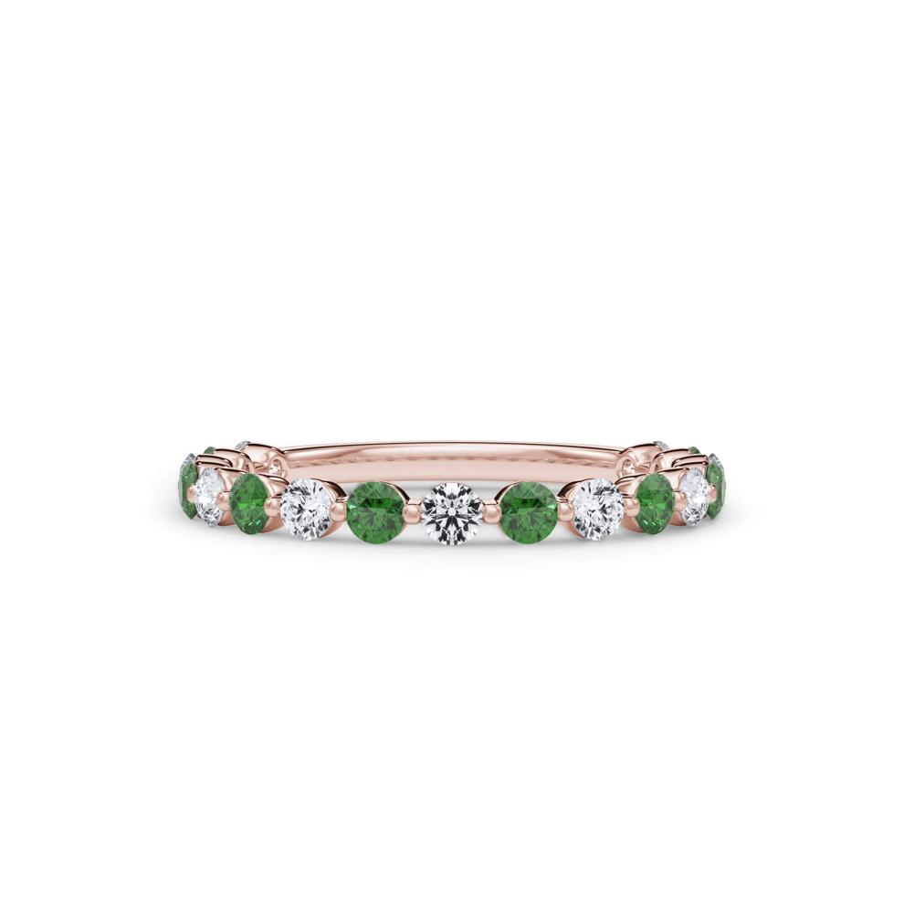 Lab Grown Diamond  &amp; Lab-Created Emerald Half Eternity Anniversary Band in 14K Rose Gold (1/3 ct. tw.) – Image 1 of 4