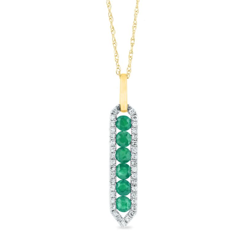 Emerald and Diamond Pendant in 10K Yellow Gold &#40;1/5 ct. tw.&#41; – Image 1 of 3