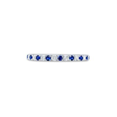 Lab Grown Diamond & Lab-Created Blue Sapphire Anniversary Band in 14K White Gold (1/7 ct. tw.)