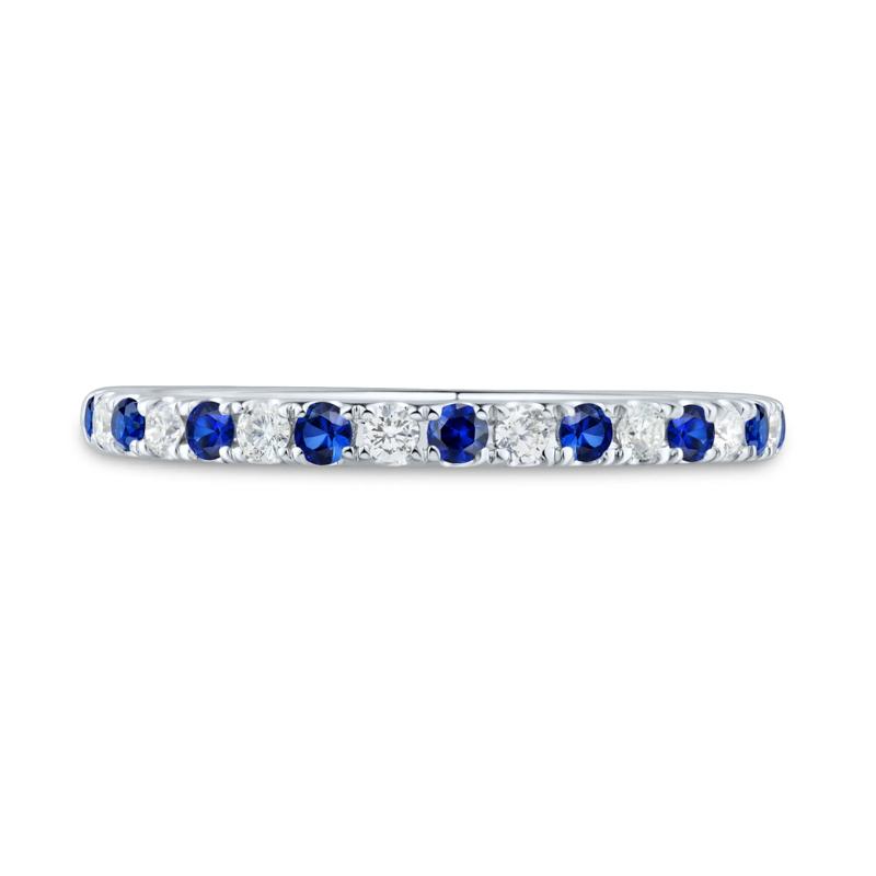 Lab Grown Diamond &amp; Lab-Created Blue Sapphire Anniversary Band in 14K White Gold &#40;1/7 ct. tw.&#41; – Image 1 of 3