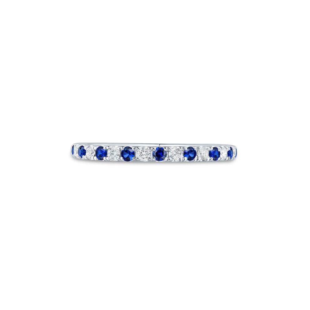 Lab Grown Diamond &amp; Lab-Created Blue Sapphire Anniversary Band in 14K White Gold (1/7 ct. tw.) – Image 1 of 3