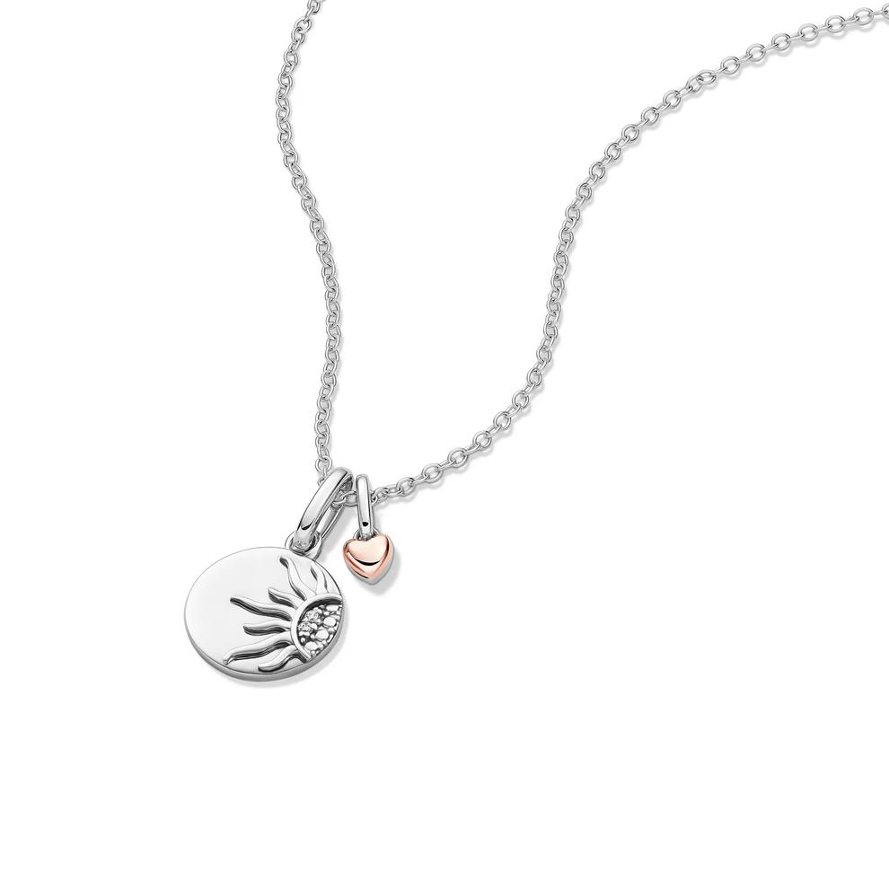 Lab Grown Diamond Accent Sun Disc Pendant in Sterling Silver &amp; 10K Rose Gold – Image 4 of 5