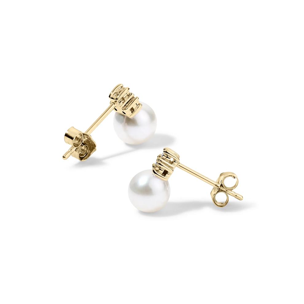 Freshwater Cultured Pearl &amp; Diamond Accent Drop Earrings in 10K Yellow Gold – Image 2 of 2