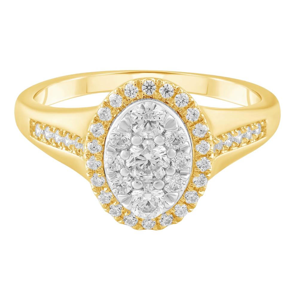 Diamond Oval Halo Composite Engagement Ring in 10K Yellow &amp; White Gold (5/8 ct. tw.) – Image 1 of 3