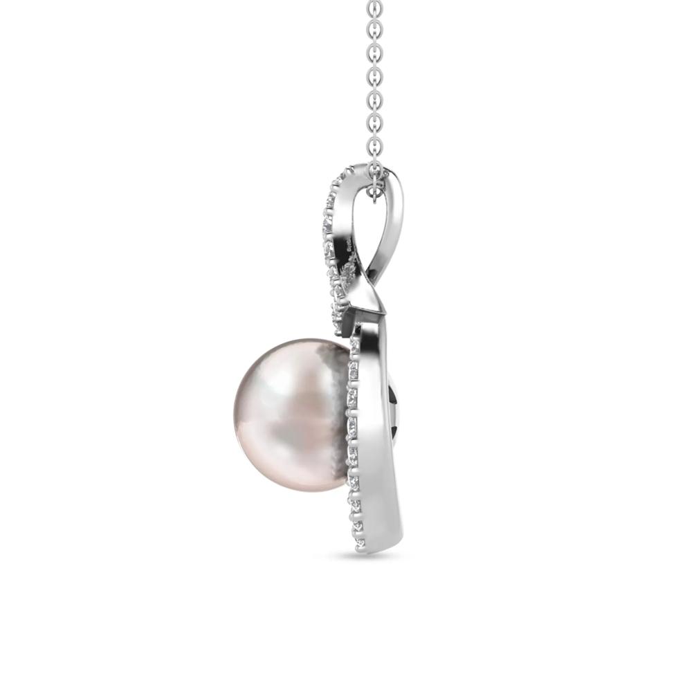 Pearl Center Diamond Necklace in 10K White Gold (1/7 ct. tw.) – Image 2 of 4