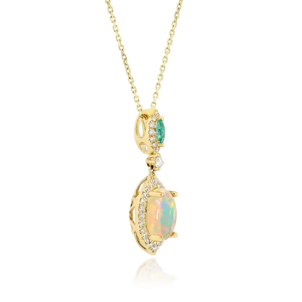 Opal, Emerald &amp; Diamond Pendant in 10K Yellow Gold (1/5 ct. tw.) – Image 2 of 3