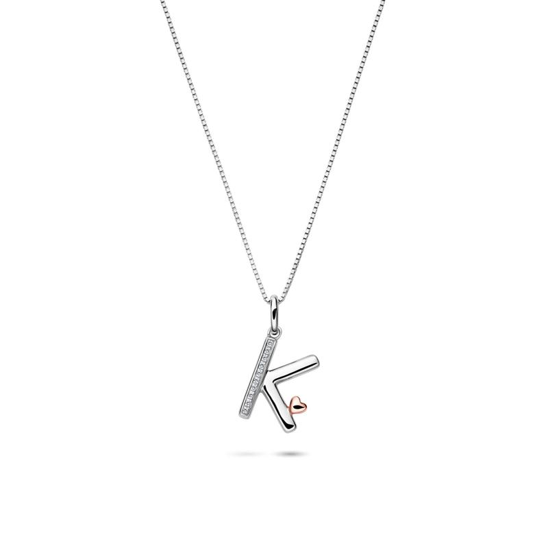 Diamond Accent Initial K Pendant in Sterling Silver and 14K Rose Gold – Image 1 of 3