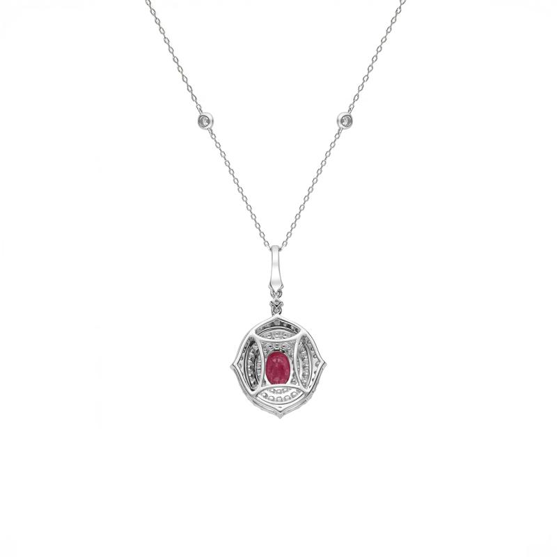 Oval Ruby &amp; Diamond Halo Pendant in 14K White &amp; Yellow Gold &#40;7/8 ct. tw.&#41; – Image 3 of 3