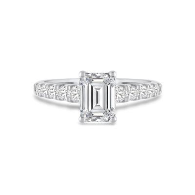 Lab Grown Diamond Emerald-Cut Center Engagement Ring in 14K White Gold (1 1/2 ct. tw.)