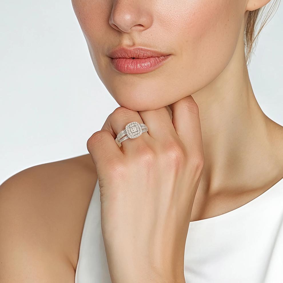 Diamond Double Halo Engagement Ring in 14K White Gold (1 ct. tw.) – Image 5 of 5