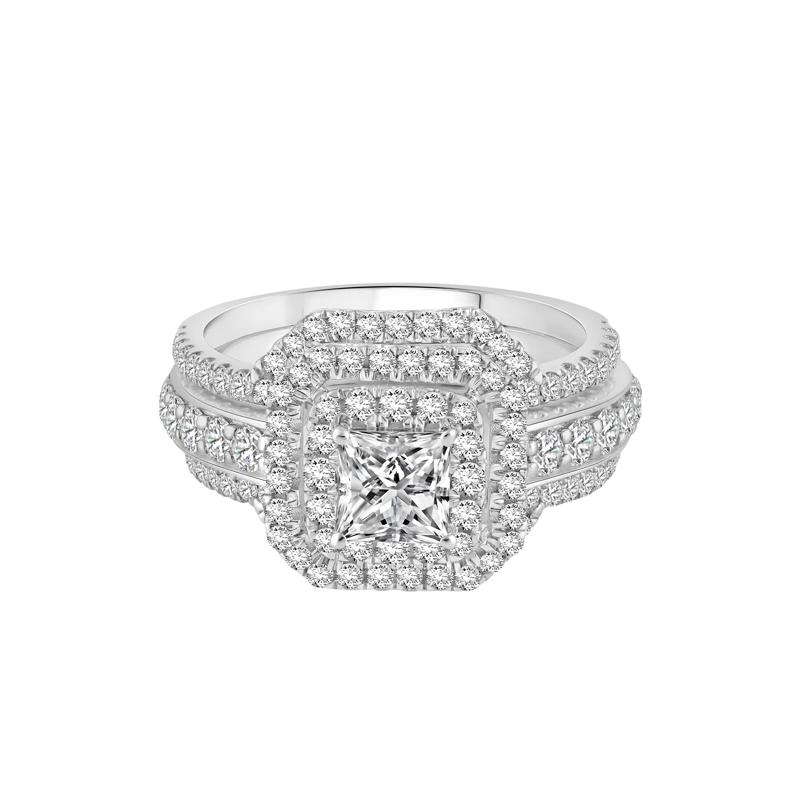 Diamond Double Halo Three-Piece Bridal Set in 14K Gold &#40;2 ct. tw.&#41; – Image 1 of 6