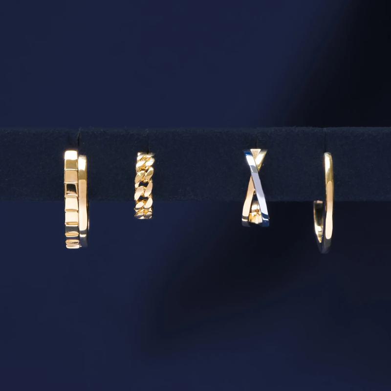 Two-Tone Huggie Hoop &#39;X&#39; Earrings in Sterling Silver and Vermeil 13MM – Image 3 of 3