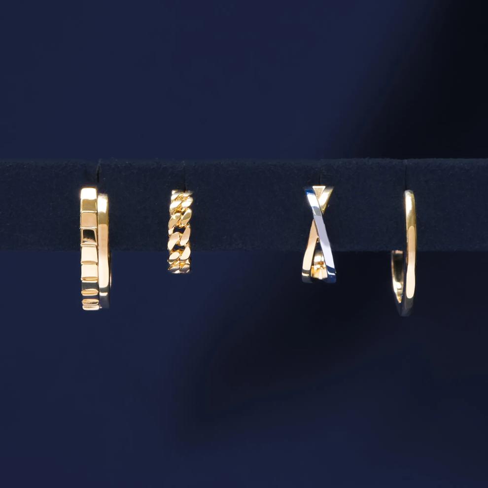 Two-Tone Huggie Hoop 'X' Earrings in Sterling Silver and Vermeil 13MM – Image 3 of 3