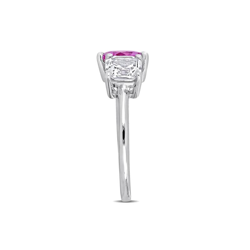Lab-Created Pink Sapphire &amp; Lab-Created White Sapphire Toi et Moi Heart Ring in Sterling Silver – Image 3 of 6
