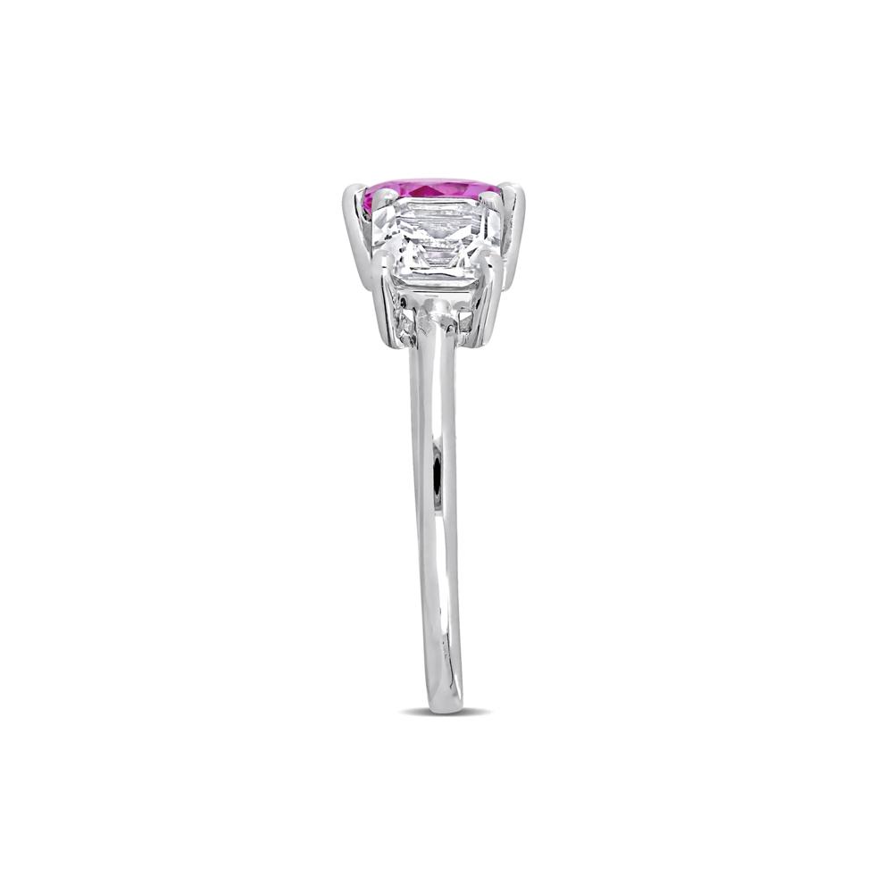 Lab-Created Pink Sapphire &amp; Lab-Created White Sapphire Toi et Moi Heart Ring in Sterling Silver – Image 3 of 6
